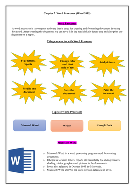 Chapter 7 Word Processor (Word 2019) Word Processor a Word Processor Is a Computer Software That Is Used for Creating and Forma