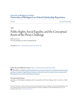 Public Rights, Social Equality, and the Conceptual Roots of the Plessy Challenge Rebecca J