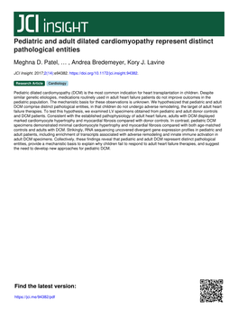 Pediatric and Adult Dilated Cardiomyopathy Represent Distinct Pathological Entities