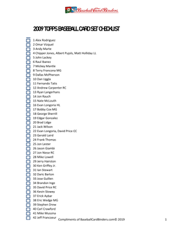 2009 Topps Baseball Card Set Checklist