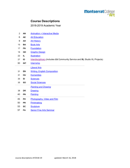 Course Descriptions 2018-2019 Academic Year