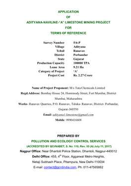 LIMESTONE MINING PROJECT for TERMS of REFERENCE Survey