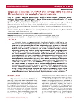 Epigenetic Activation of MGAT3 and Corresponding Bisecting Glcnac Shortens the Survival of Cancer Patients