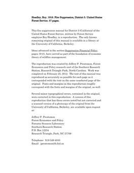 Headley, Roy. 1916. Fire Suppression, District 5. United States Forest Service. 57 Pages. This Fire Suppression Manual for Distr