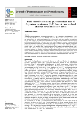 Field Identification and Phytochemical Uses of Oxystelma Esculentum (L.F