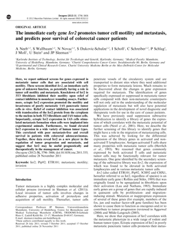 The Immediate Early Gene Ier2 Promotes Tumor Cell Motility and Metastasis, and Predicts Poor Survival of Colorectal Cancer Patients