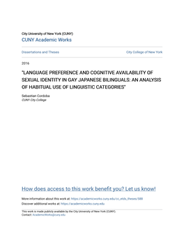 Language Preference and Cognitive Availability of Sexual Identity in Gay Japanese Bilinguals: an Analysis of Habitual Use of Linguistic Categories"