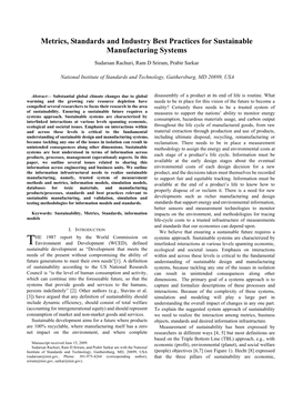 Metrics, Standards and Industry Best Practices for Sustainable Manufacturing Systems