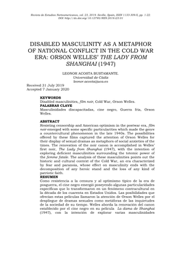 Disabled Masculinity As a Metaphor of National Conflict in the Cold War Era: Orson Welles’ the Lady from Shanghai (1947)