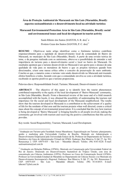 Área De Proteção Ambiental Do Maracanã Em São Luís (Maranhão, Brasil): Aspectos Socioambientais E O Desenvolvimento Local Na Atividade Turística