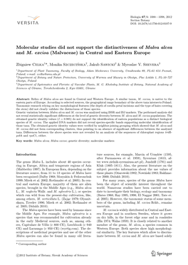 Molecular Studies Did Not Support the Distinctiveness of Malva Alcea and M