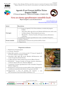 Agenda 21 Nei Comuni Dell'est Ticino Verso Un Sistema Agroalimentare