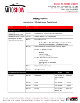 Backgrounder Manufacturers’ Media Preview Day Schedule