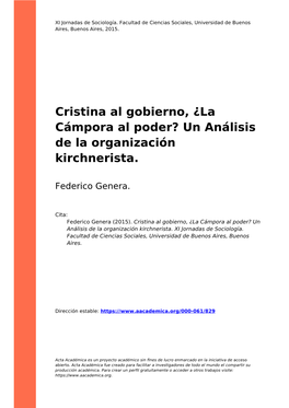 La Cámpora Al Poder? Un Análisis De La Organización Kirchnerista