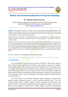 Media and Commercialisation of Psychic Reading