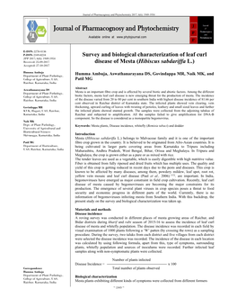 Survey and Biological Characterization of Leaf Curl Disease of Mesta