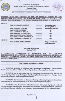 OFFICE of the SANGGUNIANG BARANGAY Barangay Bula General Santos City