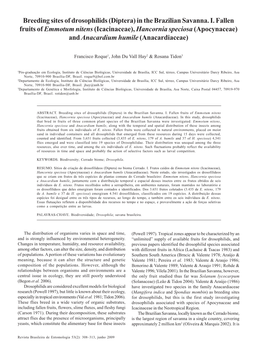 Diptera) in the Brazilian Savanna. I. Fallen Fruits of Emmotum Nitens (Icacinaceae), Hancornia Speciosa (Apocynaceae) and Anacardium Humile (Anacardiaceae