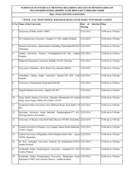 Meeting Schedule for Universities