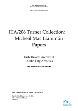 ITA/206 Turner Collection: Micheál Mac Liammóir Papers