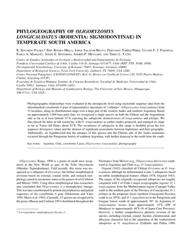 Phylogeography of Oligoryzomys Longicaudatus (Rodentia: Sigmodontinae) in Temperate South America