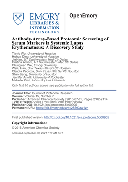 Antibody-Array-Based Proteomic Screening of Serum Markers In