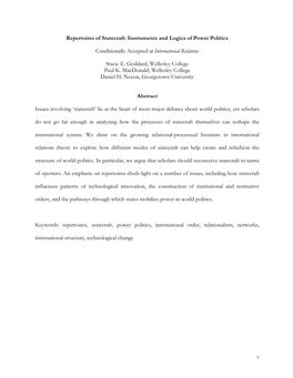 1 Repertoires of Statecraft: Instruments and Logics of Power Politics Conditionally Accepted at International Relations Stacie E