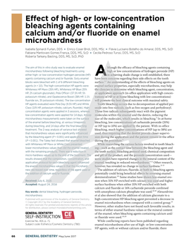 Or Low-Concentration Bleaching Agents Containing Calcium And/Or Fluoride on Enamel Microhardness