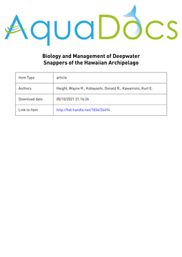 Biology and Management of Deepwater Snappers of the Hawaiian Archipelago