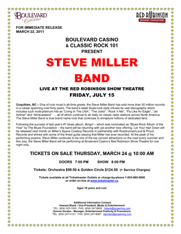 Steve Miller Band Live at the Red Robinson Show Theatre