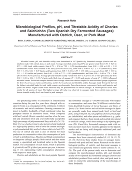 Microbiological Profiles, Ph, and Titratable Acidity of Chorizo and Salchichã³n (Two Spanish Dry Fermented Sausages) Manufactu