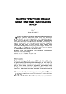 Changes in the Pattern of Romania’S Foreign Trade Under the Global Crisis Impact*