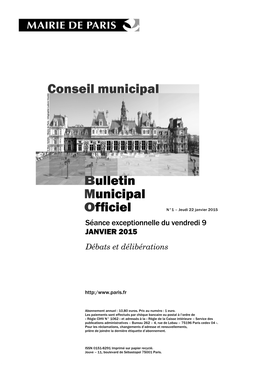 Séance Exceptionnelle Du 9 Janvier 2015 Bulletin Municipal Officiel