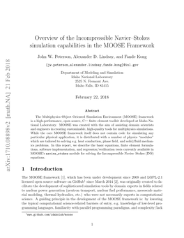 Overview of the Incompressible Navier–Stokes Simulation Capabilities in the MOOSE Framework