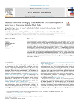 Phenolic Compounds Are Highly Correlated to the Antioxidant Capacity of T Genotypes of Oenocarpus Distichus Mart