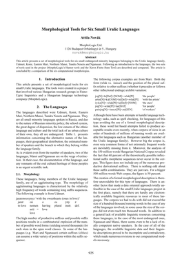 Morphological Tools for Six Small Uralic Languages