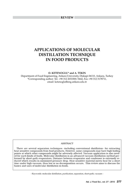 Applications of Molecular Distillation Technique in Food Products