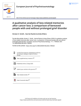 A Qualitative Analysis of Loss-Related Memories After Cancer Loss: a Comparison of Bereaved People with and Without Prolonged Grief Disorder