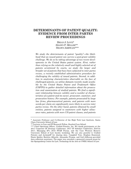 Determinants of Patent Quality: Evidence from Inter Partes Review Proceedings