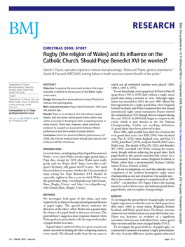 Rugby (The Religion of Wales) and Its Influence on the Catholic Church