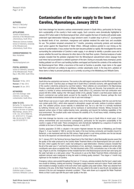 Contamination of the Water Supply to the Town of AUTHORS: Carolina, Mpumalanga, January 2012 Terence S