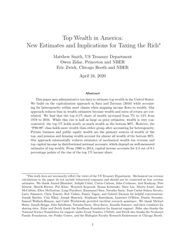 Top Wealth in America: New Estimates and Implications for Taxing the Rich∗