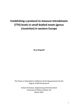 Establishing a Protocol to Measure Tetrodotoxin (TTX) Levels in Small-Bodied Newts (Genus Lissotriton) in Western Europe