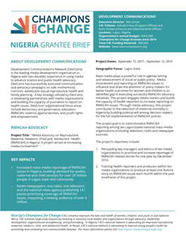 To View the Nigeria Grantee Brief