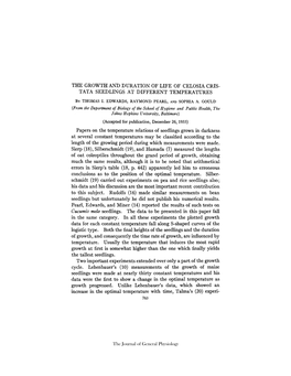 The Growth and Duration of Life of Celosia Cris- Tata Seedlings at Different Temperatures