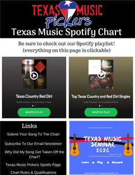 Texas Music Spotify Chart Be Sure to Check out Our Spotify Playlist! (Everything on This Page Is Clickable)