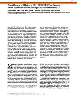 The A-Domain Of/32 Integrin CR3 (Cdllb/CD18) Is a Receptor for the Hookworm-Derived Neutrophil Adhesion Inhibitor