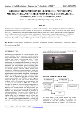 Wireless Transmission of Electrical Power Using