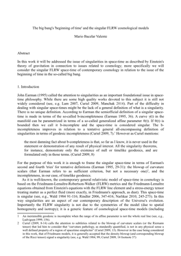 The Big Bang's 'Beginning of Time' and the Singular FLRW Cosmological Models