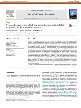 A Comprehensive Review of Full Cost Accounting Methods and Their Applicability to the Automotive Industry